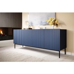 Komoda Nicole 200 cm z ryflowanym frontem i metalowymi nogami - granat / czarne nóżki - Limitowana oferta
